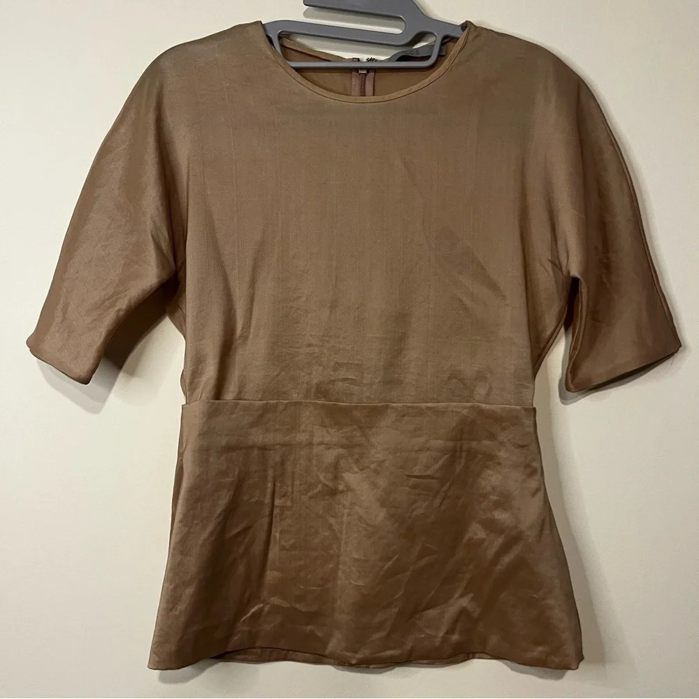 COS Silk Blend Business Casual Neutral Short Sleeve Top Blouse